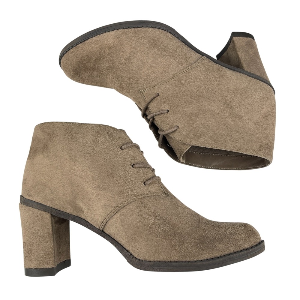 Dr Scholls Women's Later Lace Up Ankle Booties 8M Taupe Faux Suede Block Heel - Picture 7 of 11